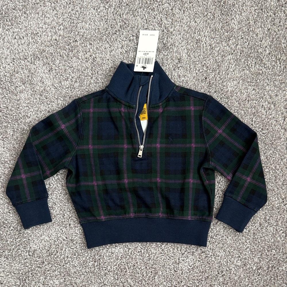 NWT Polo Ralph Lauren Plaid Quarter-Zip Sweater - Size 2T $80